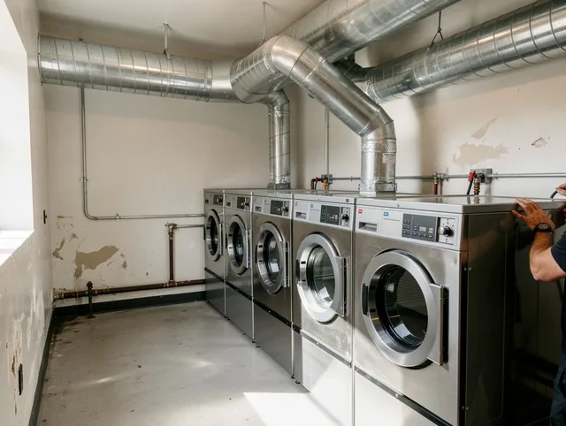 Highland Dryer Vent Cleaning team performing large-scale commercial dryer vent cleaning in Highland